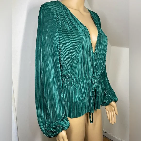 ZARA green pleated blouse size M - Picture 6 of 8